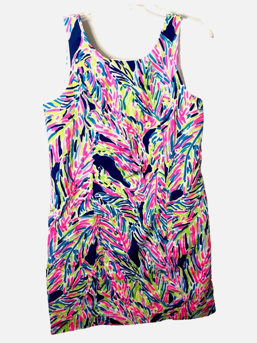 Lilly Pulitzer Cathy Shift Dress Bright Pink, Navy & Lime Green Abstract Print 6